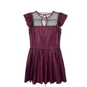 Valentino Mini Dress Womens 40 Leather Tulle Purple Ruffle Sleeve Fairy Guest